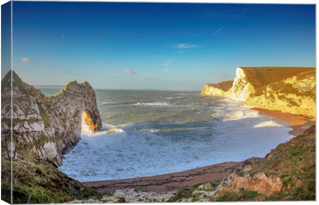 Durdle Door at dawn Canvas Print by Steve Mantell