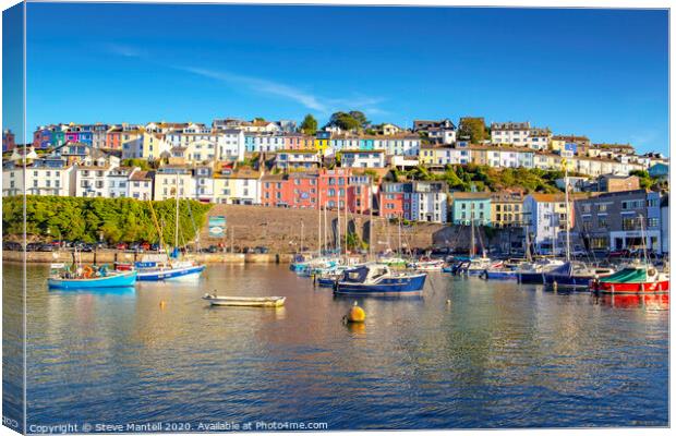 Fishing boats moored in pretty Devon port Canvas Print by Steve Mantell