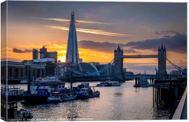 Sunset from Wapping Canvas Print by Simon Belcher
