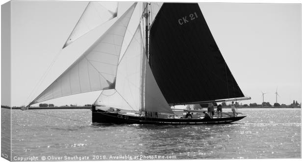 Oyster Smack CK21 sailing off West Mersea Canvas Print by Oliver Southgate