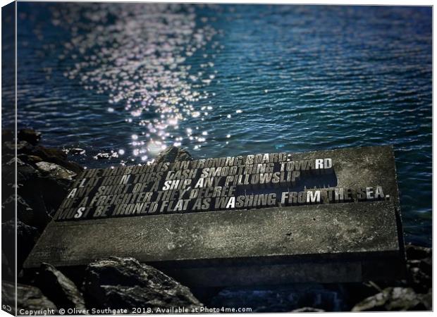 Wellington Harbour Sea Wall Poem in concrete Canvas Print by Oliver Southgate