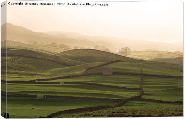Afternoon sun over a barn of Wensleydale, Dales   Canvas Print by Wendy McDonnell