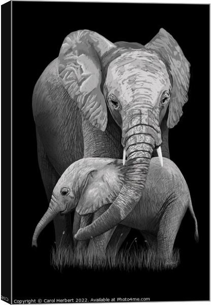 Mother and Baby Elephant Original Art Canvas Print by Carol Herbert
