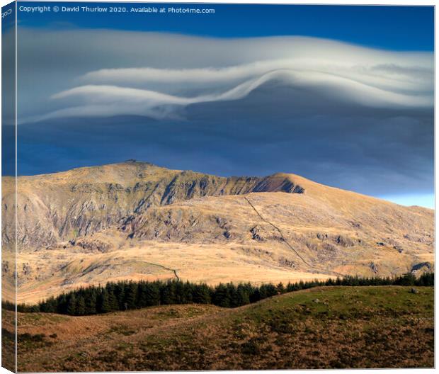 Lenticular Clouds above Snowdon Canvas Print by David Thurlow