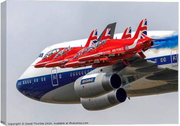 747 BAOC and Red Arrows flypast Canvas Print by David Thurlow