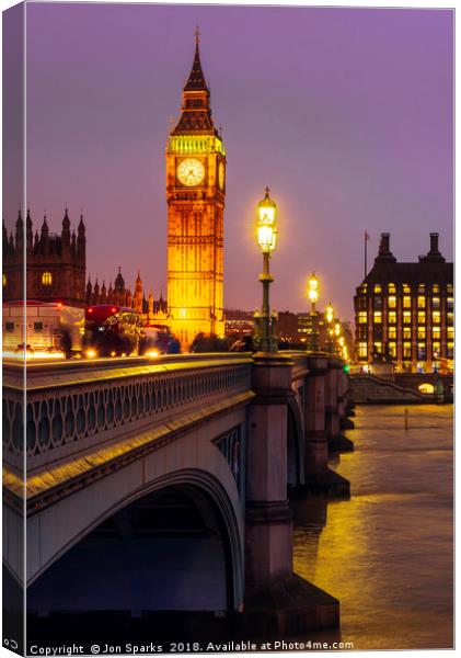 Evening on Westminster Bridge Canvas Print by Jon Sparks