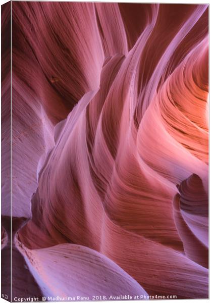 Colourful rock formation at Antelope Canyon Canvas Print by Madhurima Ranu