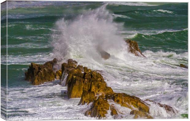 Waves Breaking on the Man O' War Canvas Print by Steve Ransom