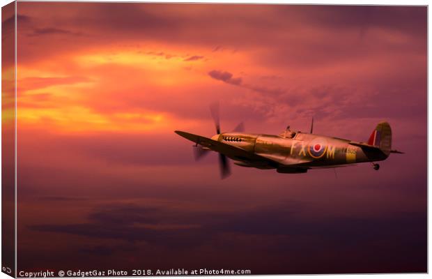 The Kent Spitfire, IXe TA805 in a sunset sky Canvas Print by GadgetGaz Photo