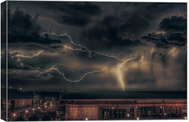 Lightning strike over chatham dockside Canvas Print by stuart bingham