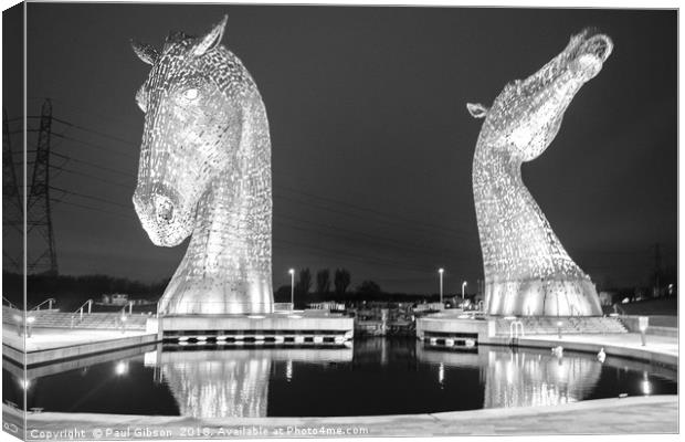 The Kelpies At Night Canvas Print by Paul Gibson