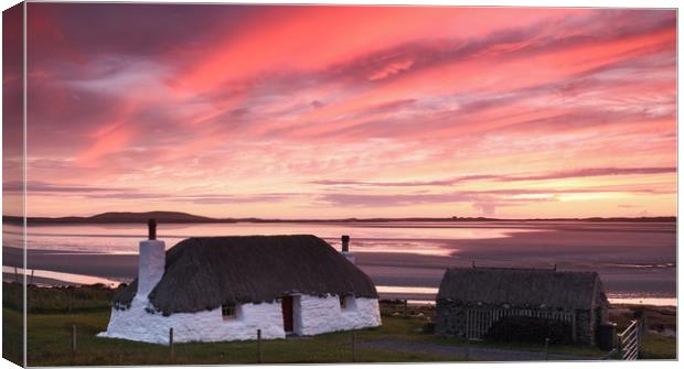Thatched roof cottage, Solas, North Uist Canvas Print by Gair Brisbane
