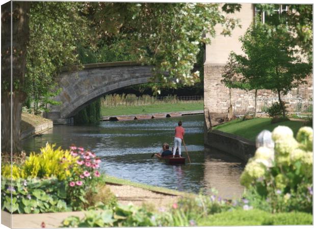 Serene Punt Ride on River Cam Canvas Print by Simon Hill