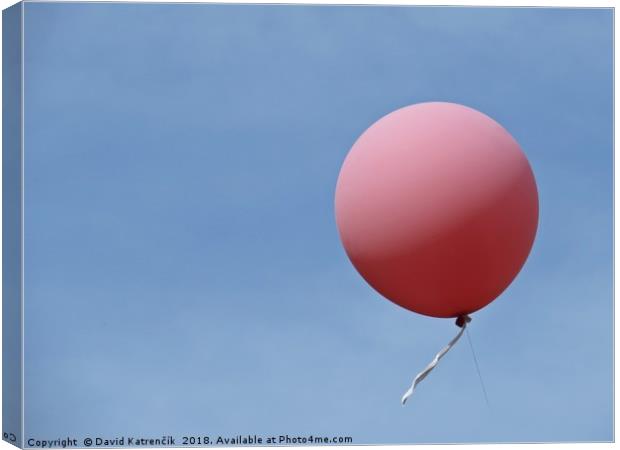 Isolated Pink Helium Balloon Flying with Blue Sky  Canvas Print by David Katrenčík