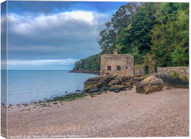 Old bath house, Elbury Cove  Canvas Print by Ian Stone