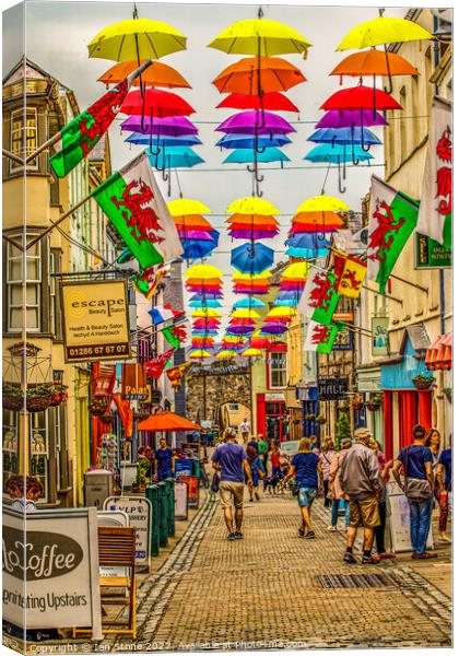 Umbrella Stroll in Caernarfon Canvas Print by Ian Stone