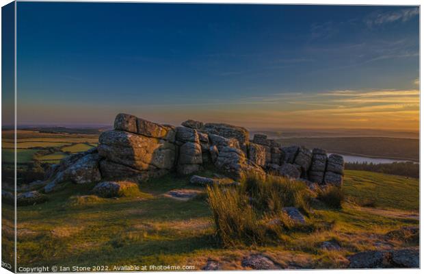 Sunset at Sheeps Tor, Dartmoor  Canvas Print by Ian Stone