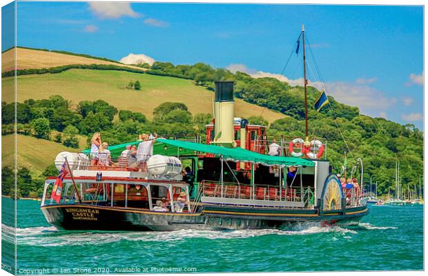 Steaming up river at Dartmouth ,in Devon. Canvas Print by Ian Stone