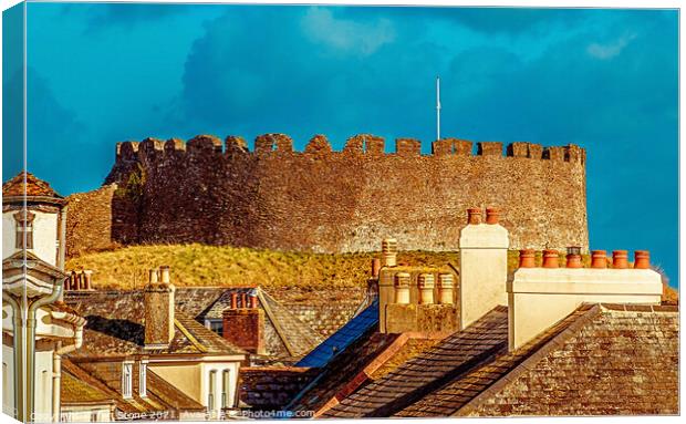 Totnes castle through the rooftops  Canvas Print by Ian Stone