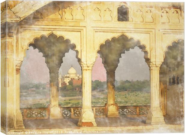 Taj Mahal from Agra Fort watercolour Canvas Print by Rosaline Napier
