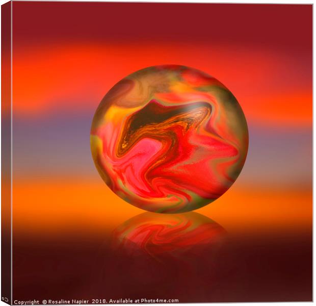 Sunset sky background with digital sphere Canvas Print by Rosaline Napier