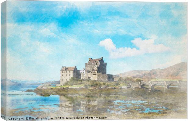 Eilean Donan Castle Watercolour Canvas Print by Rosaline Napier