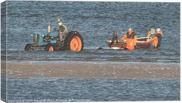Tractor On The Beach At Seaton Deleval Canvas Print by Kevin Maughan