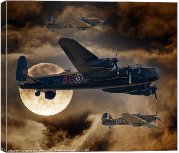 Lancaster Bomber  In The Nights Sky (Digital Art) Canvas Print by Kevin Maughan