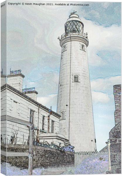 St Marys Lighthouse On St Marys Island (Digital Art) Canvas Print by Kevin Maughan