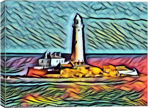 St Marys Lighthouse (Art Deco Style) Canvas Print by Kevin Maughan