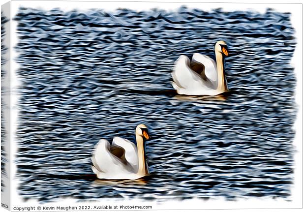 Swans On A Lake (Digital Art Version) Canvas Print by Kevin Maughan