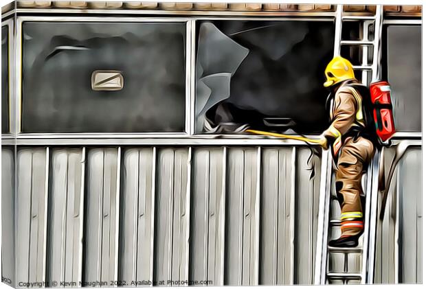 Fireman Fighting The Fire (1) Digital Art Canvas Print by Kevin Maughan