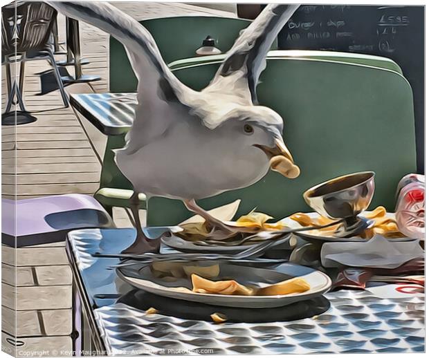 Seagull Eating Chips (Digital Art) Canvas Print by Kevin Maughan