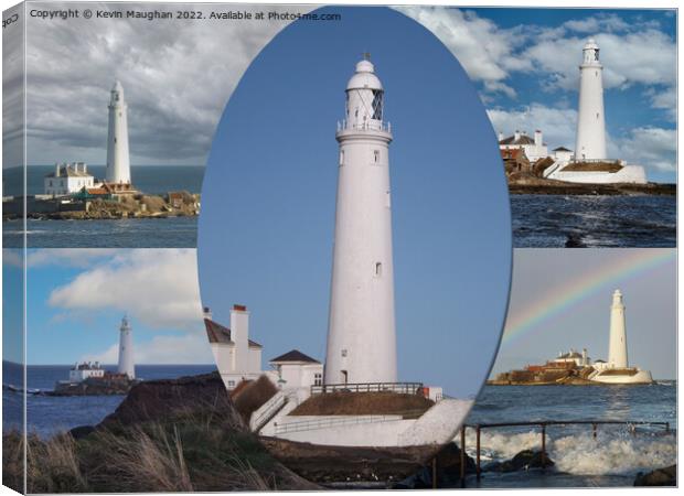 St Marys Lighthouse (Postcard Style) Canvas Print by Kevin Maughan