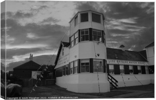 Life Brigade Watch House Tynemouth (Black And White Image) Canvas Print by Kevin Maughan