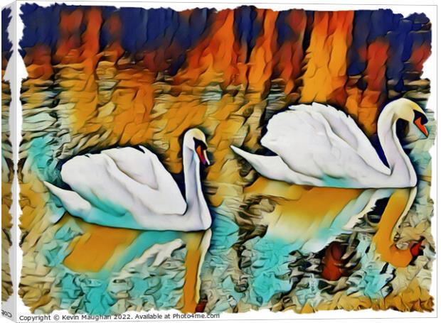 Swans On The Lake 3 (Digital Art) Canvas Print by Kevin Maughan