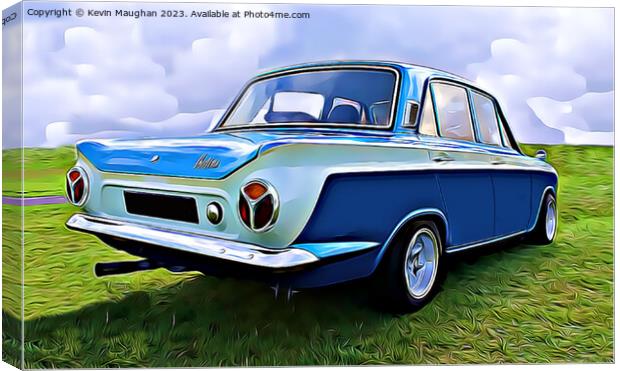 Vintage Ford Cortina in a Lush Green Landscape Canvas Print by Kevin Maughan