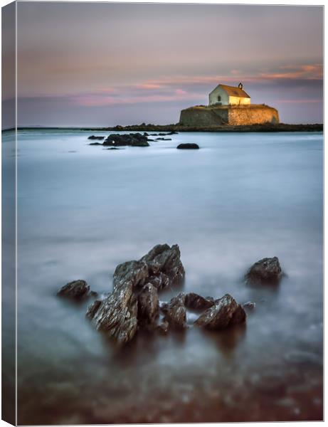 St Cwyfan's Church in the Sea, Anglesey Canvas Print by David Griffiths