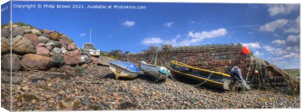 Boats on shingle beach near Loch Ewe, Scotland - P Canvas Print by Philip Brown