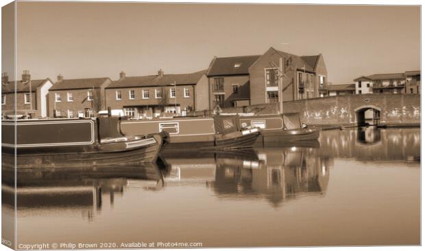 Canal Basin, Stourport on Severn - Sepia Colour Ve Canvas Print by Philip Brown