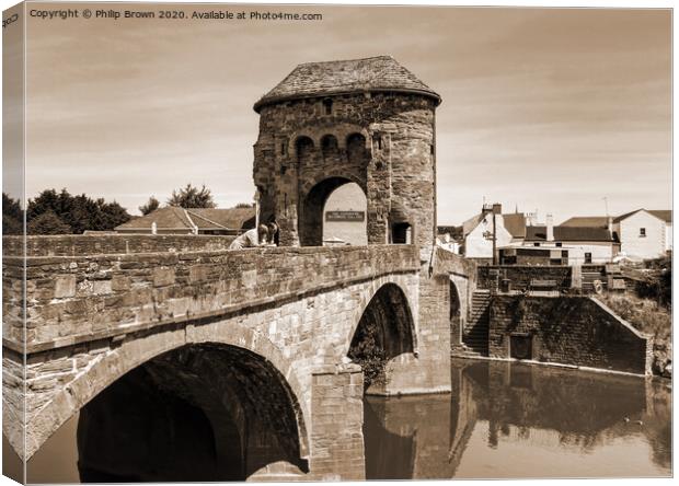 Monmouth 13th Century Bridge and Gate, Wales - Sep Canvas Print by Philip Brown
