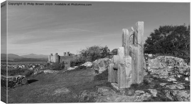 Harlech Castle Panorama, B&W Canvas Print by Philip Brown