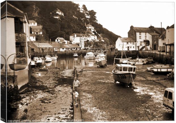 Polperro in Cornwall, around 1988 - Sepia Canvas Print by Philip Brown