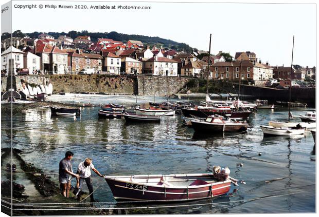 Mousehole in Cornwall 1980's Colorized  Canvas Print by Philip Brown