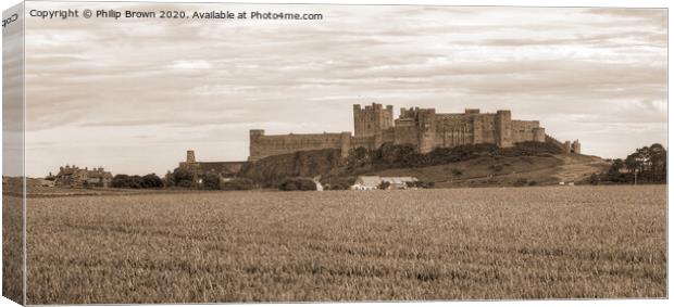 Bamburgh Castle in Northumberland, Sepia Panorama Canvas Print by Philip Brown