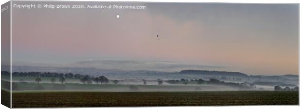 Misty Landscape with Hang Glider and Moon_Panorama Canvas Print by Philip Brown
