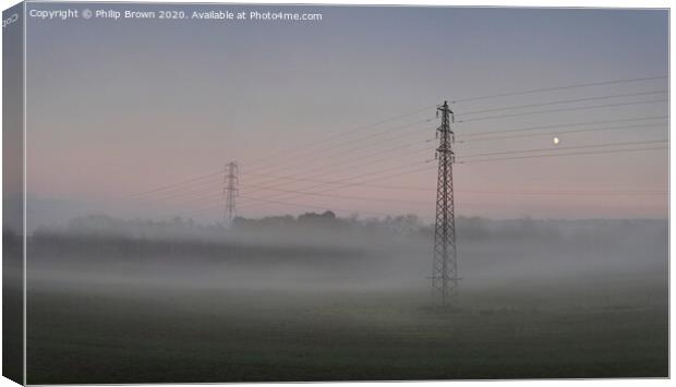 Misty Pylons with Moon_Panorama 4 Canvas Print by Philip Brown