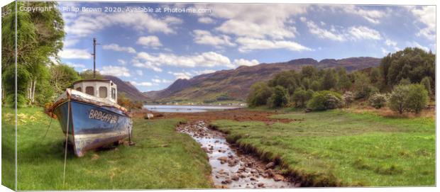 Boat near Loch Long in Scotland, Panoramic Canvas Print by Philip Brown