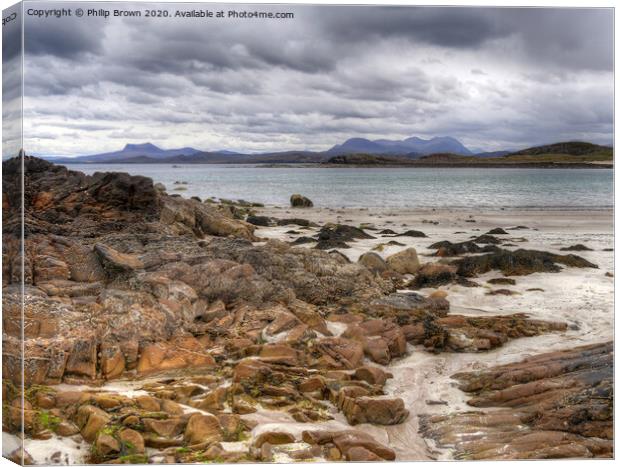 Mellon Udrigle with mountain views at Dusk Canvas Print by Philip Brown