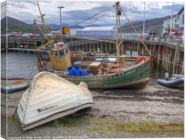 Old Fishing Boat in Ullapool, Scotland Canvas Print by Philip Brown